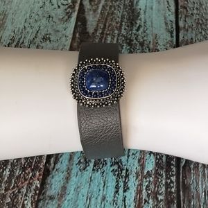 Grey with Blue and Silver Medallion Cuff Bracelet